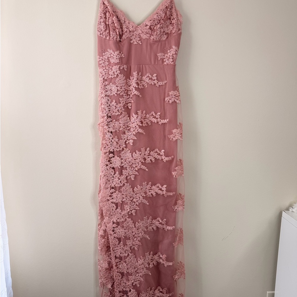 Fashion Nova Pink Lace Prom Dress